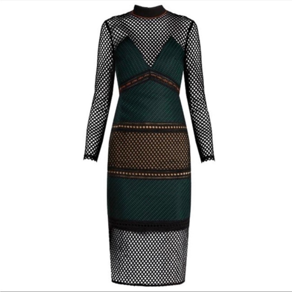 Self-Portrait Forest Paneled Mesh Midi Dress - Picture 3 of 9
